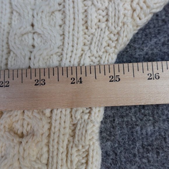 Callan Men's Sweater L Ivory Solid 100% Merino Wool Chunky Knit Fisherman - Picture 5 of 7